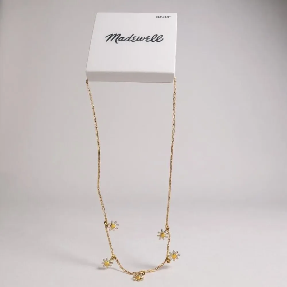 Madewell Daisy Charm Choker Necklace Gold Enamel Flower Dainty Jewelry Gift - Picture 2 of 2
